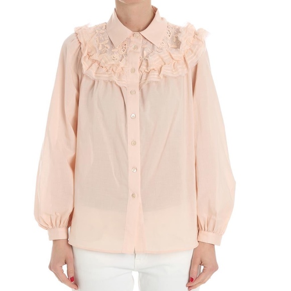 See by Chloe COTTON VOILE BLOUSE WITH LACE IN PINK - Picture 6 of 8